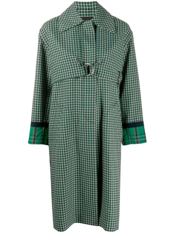 Cédric Charlier Check Print Trench Coat - Green