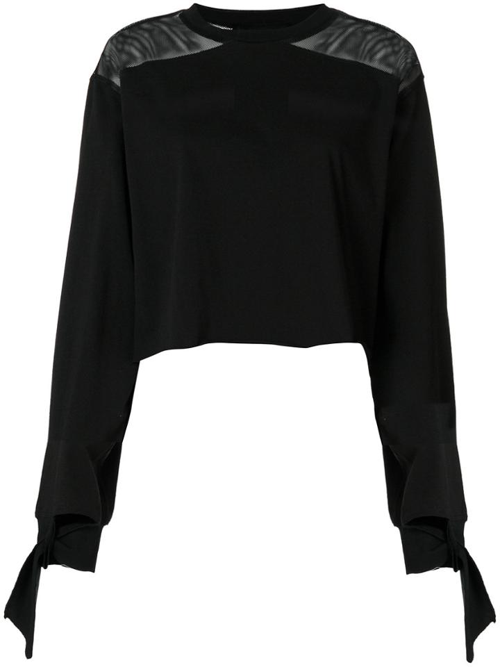 Kendall+kylie Round Neck Longsleeved Raw Edge Top - Black