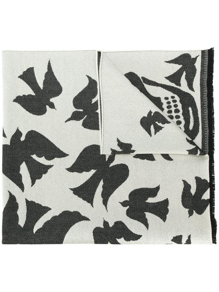 Alexander Mcqueen - Large Skull And Swallow Scarf - Women - Wool - One Size, White, Wool