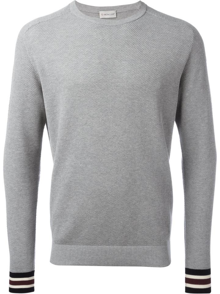 Moncler Striped Cuffs Jumper, Men's, Size: Large, Grey, Cotton