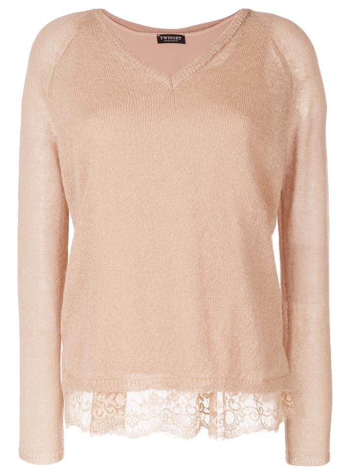 Twin-set Scalloped Lace Knit Top - Pink & Purple