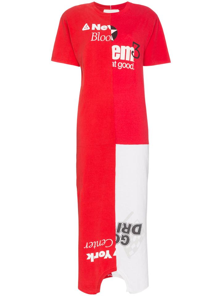 Conner Ives Red And White Cotton T Shirt Midi Dress - Multicolour