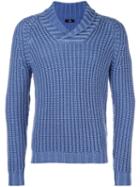 Fay Shawl Lapel Ribbed Jumper, Men's, Size: 46, Blue, Virgin Wool