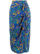 Saloni Berry Leaf-print Silk Skirt - Blue