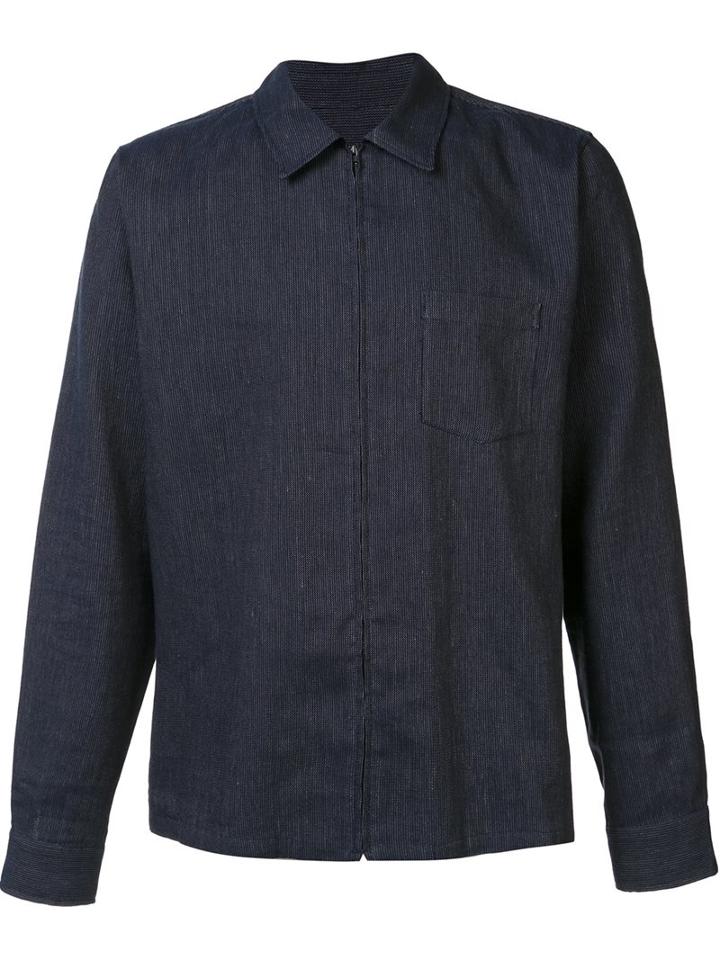 A.p.c. Zipped Shirts, Men's, Size: Medium, Blue, Cotton/linen/flax