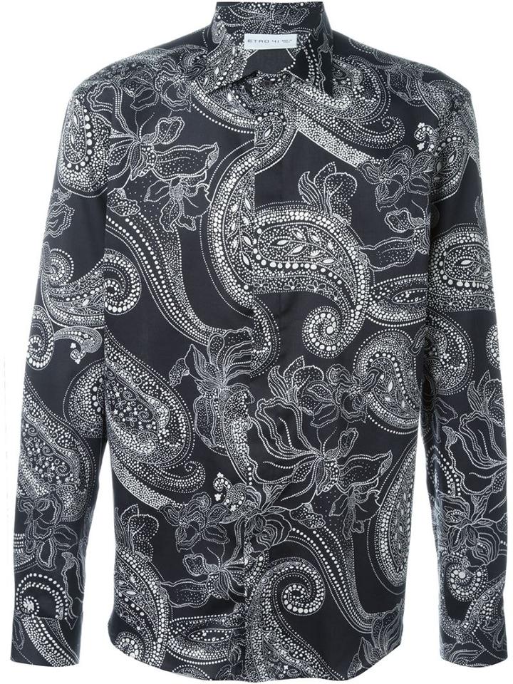 Etro Floral Paisley Print Shirt, Men's, Size: 41, Black, Cotton