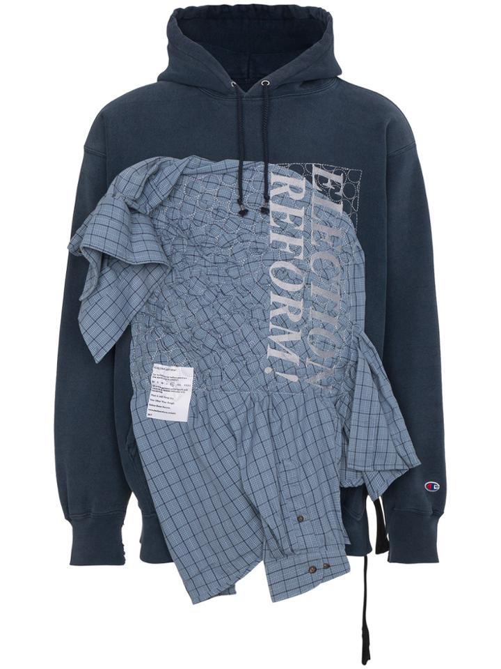 Election Reform Check Shirt Hoodie - Blue
