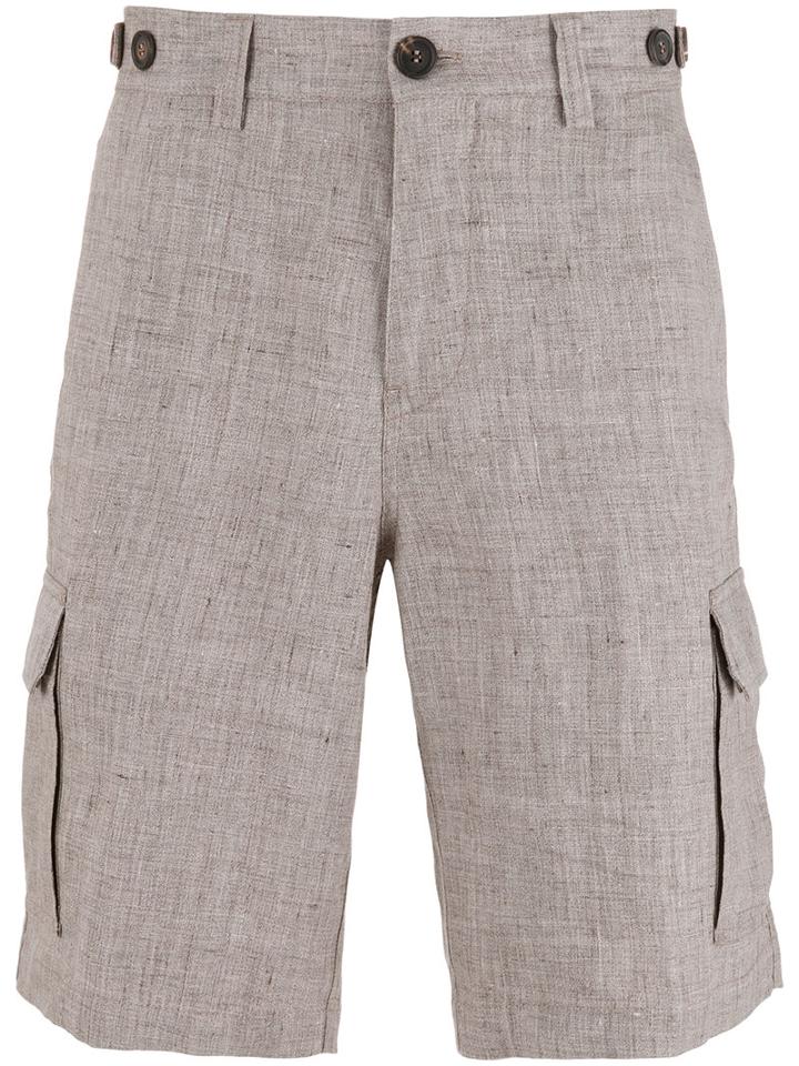 Brunello Cucinelli Cargo Shorts, Men's, Size: 50, Nude/neutrals, Linen/flax/cotton