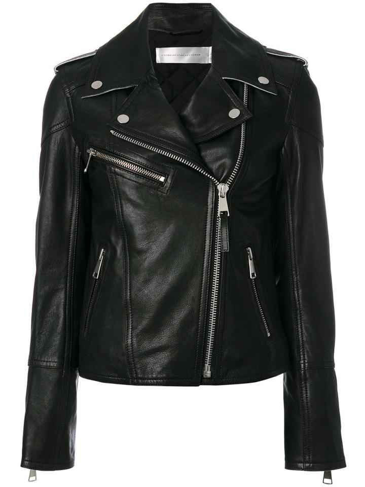 Victoria Victoria Beckham - Biker Jacket - Women - Cotton/lamb Skin/viscose - 10, Black, Cotton/lamb Skin/viscose