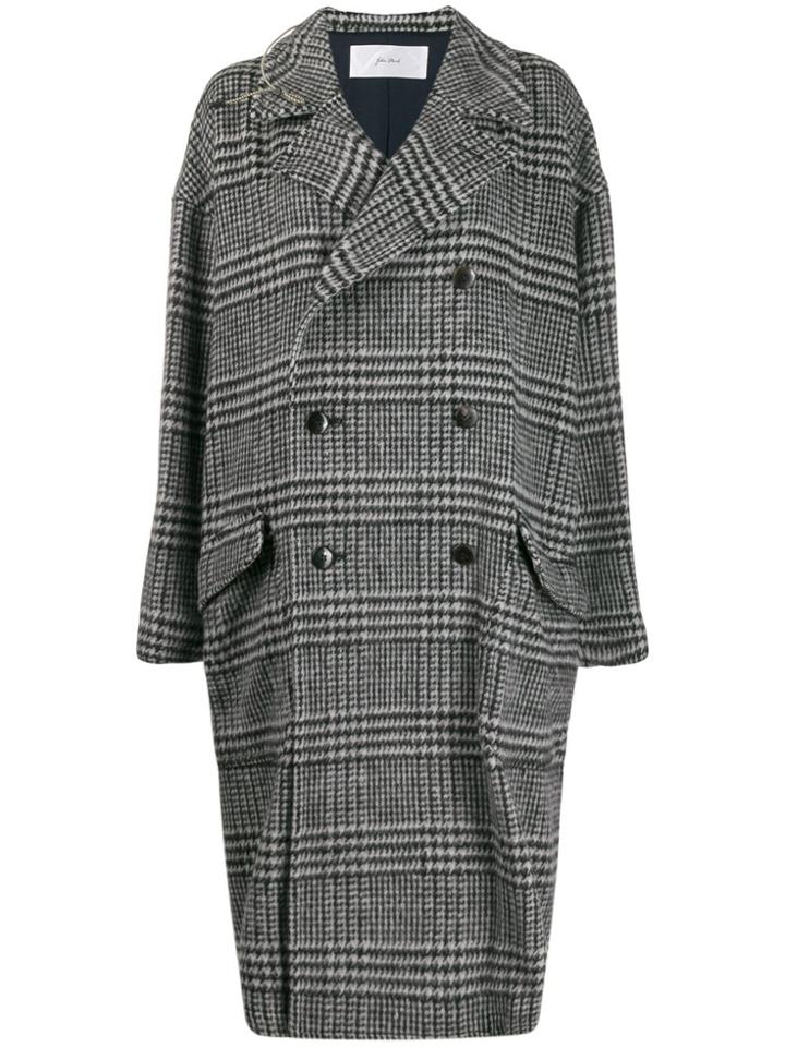 Julien David Checked Oversized Coat - Black