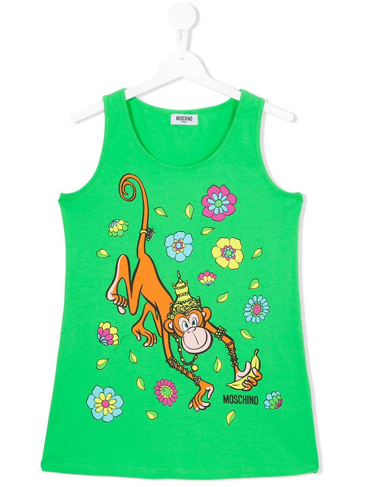 Moschino Kids - Monkey Tank Top - Kids - Cotton/spandex/elastane - 14 Yrs, Green