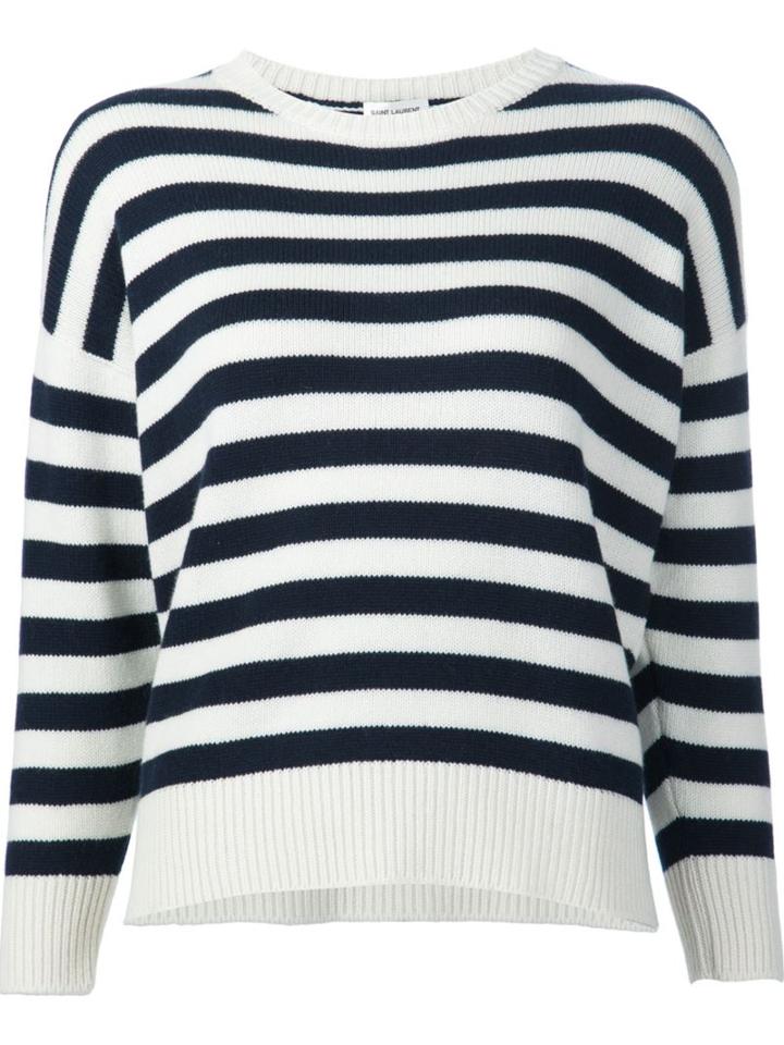 Saint Laurent Striped Knit Sweater, Women's, Size: Xs, White, Cashmere