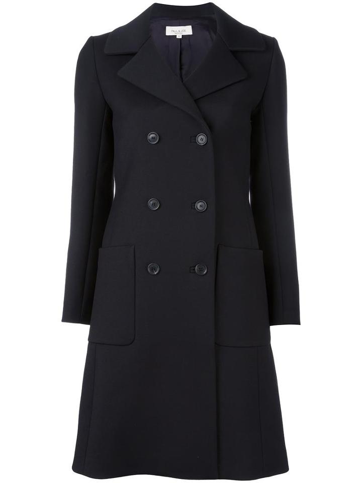 Paul & Joe 'ever Durin' Double Breasted Coat, Women's, Size: 36, Black, Polyester/spandex/elastane/cotton/viscose