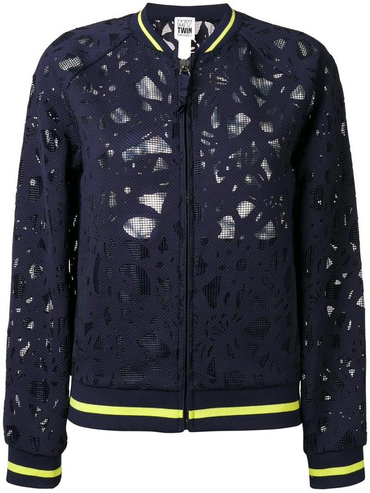 Twin-set Mesh Bomber Jacket, Women's, Size: Xxs, Blue, Polyester/spandex/elastane