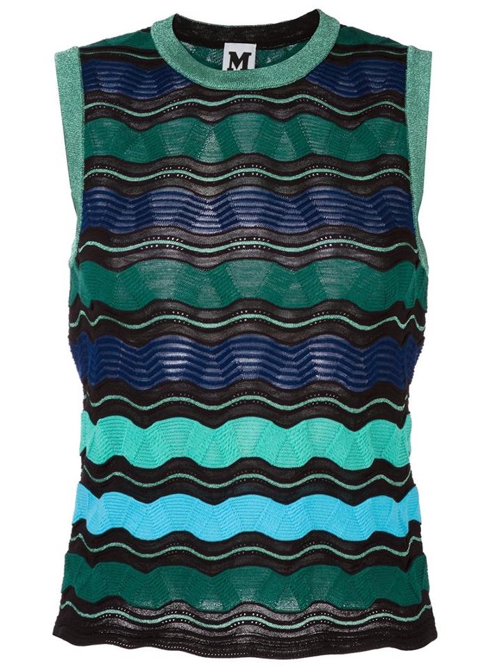 M Missoni Chevron Print Knitted Top, Women's, Size: 44, Blue, Cotton/acrylic/polyamide/metallic Fibre
