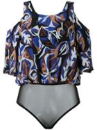 Andrea Marques Printed Bodysuit, Women's, Size: 36, Blue, Silk