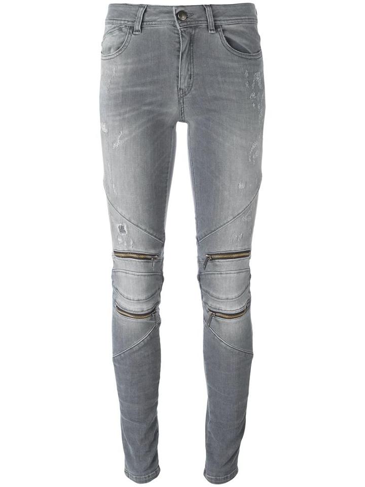Just Cavalli Zipped Detailing Skinny Jeans, Women's, Size: 27, Grey, Cotton/polyester/spandex/elastane