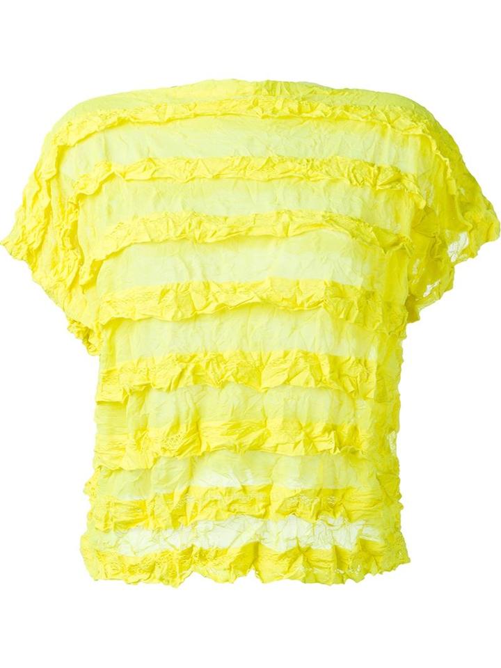Issey Miyake Cauliflower Ruffle Stripe Semi Sheer T-shirt, Women's, Yellow/orange, Polyester