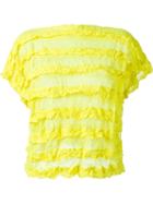 Issey Miyake Cauliflower Ruffle Stripe Semi Sheer T-shirt, Women's, Yellow/orange, Polyester