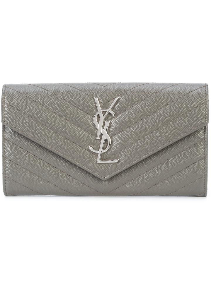 Saint Laurent Monogram Zip Around Wallet - Grey