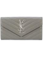 Saint Laurent Monogram Zip Around Wallet - Grey