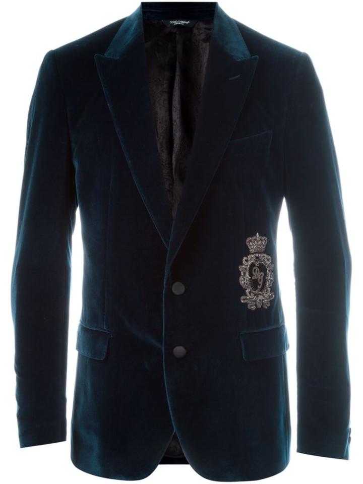 Dolce & Gabbana Velvet Blazer, Men's, Size: 52, Blue, Cotton/rayon/cupro/polyester