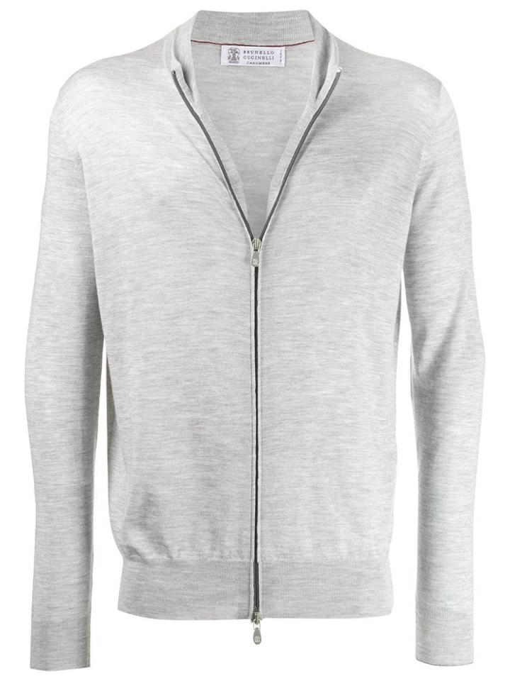 Brunello Cucinelli Zip Fine Knit Cardigan - Grey