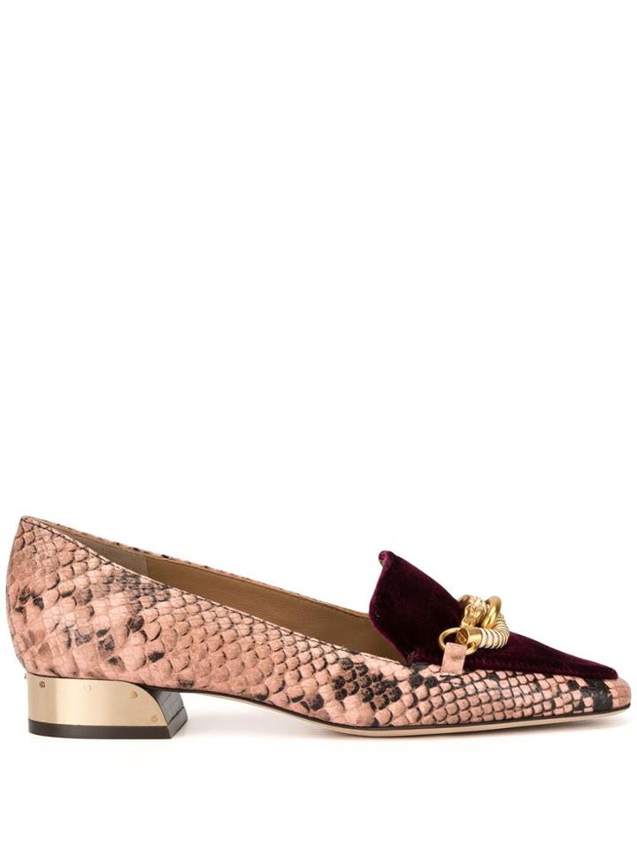 Tory Burch Jessa 25mm Snake-effect Loafers - Pink