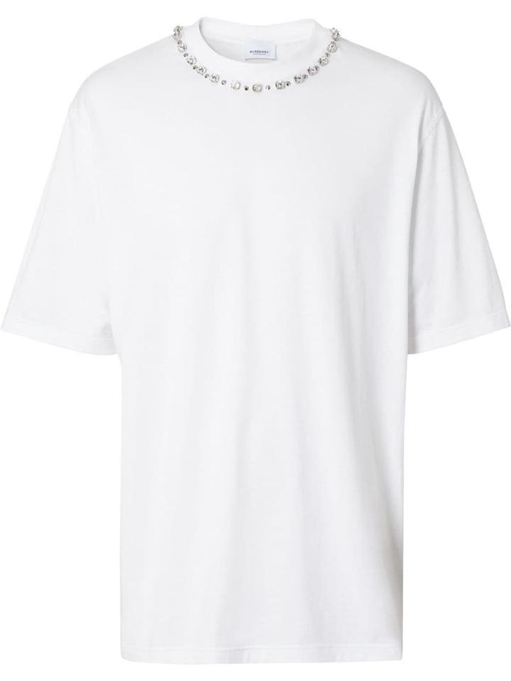 Burberry Embellished Cotton Oversized T-shirt - White