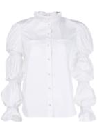 Pushbutton Gathered Sleeves Shirt - White