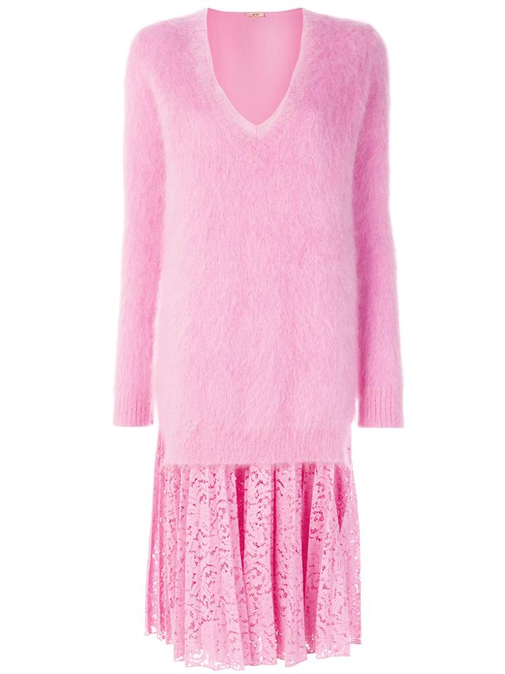 No21 V-neck Jumper Dress With Lace Slip - Pink & Purple