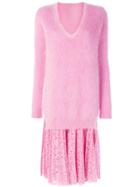 No21 V-neck Jumper Dress With Lace Slip - Pink & Purple