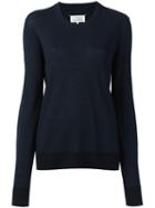 Maison Margiela Elbow Patch Colour Block Jumper, Women's, Size: Xl, Blue, Calf Leather/linen/flax/wool