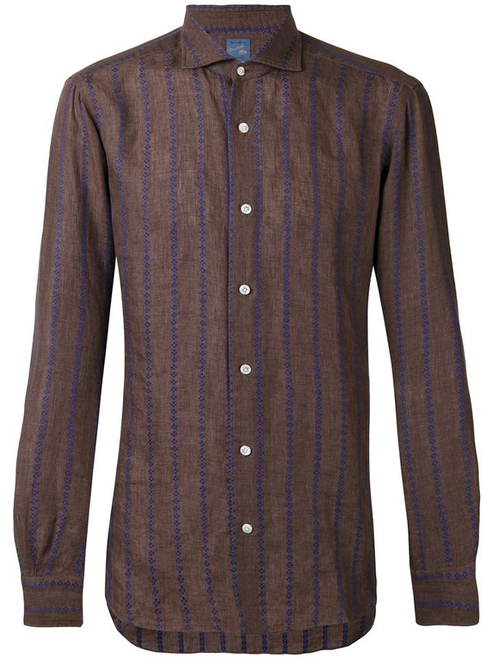 Barba - Striped Shirt - Men - Linen/flax - 39, Brown, Linen/flax
