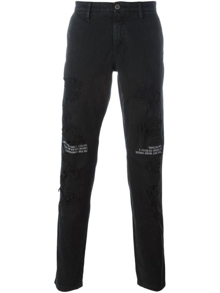 Off-white Distressed Chinos, Men's, Size: 34, Black, Cotton/spandex/elastane