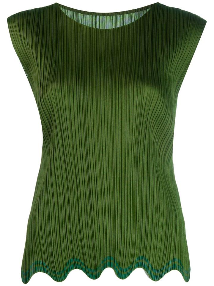 Pleats Please Issey Miyake Sleeveless Pleated Vest - Green