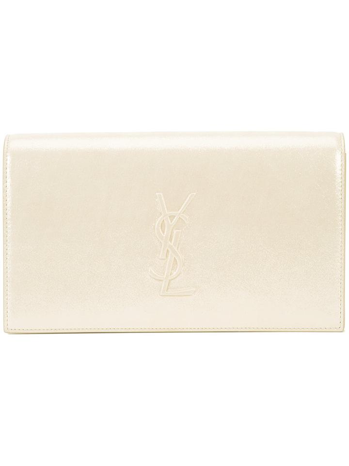 Saint Laurent Classic Monogram Clutch, Women's, Nude/neutrals, Suede