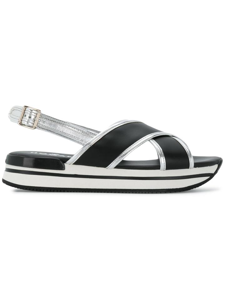 Hogan Crossover Flatform Sandals - Black
