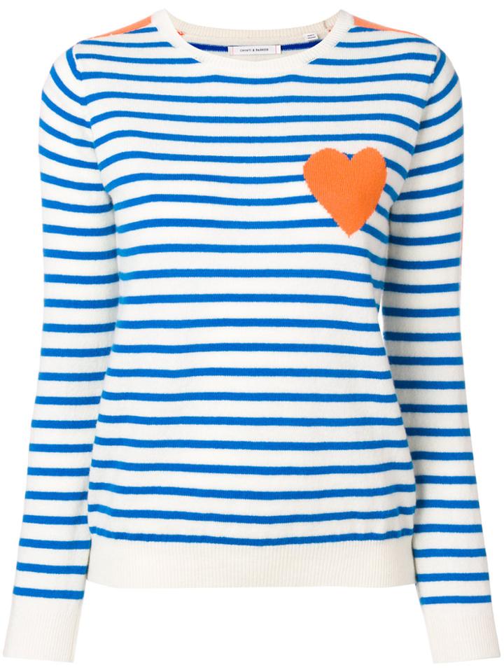 Chinti & Parker Striped Contrast Pocket Sweater - White