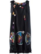 Fendi Floral Embroidered Dress, Women's, Size: 40, Black, Silk/viscose/cotton/polyester