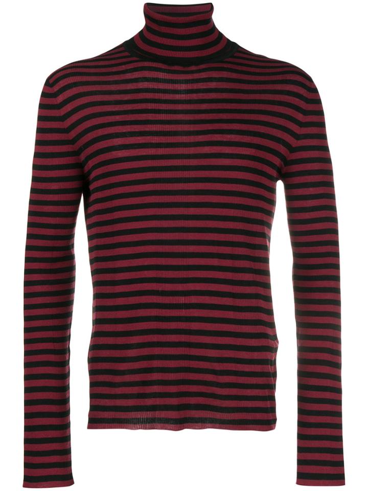 Saint Laurent Striped Turtle Neck Jumper - Red