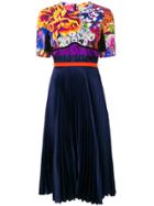 Mary Katrantzou Floral Print Pleated Dress - Blue
