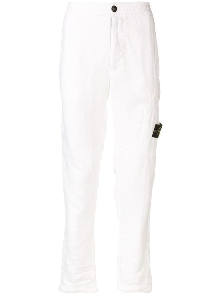 Stone Island Logo Patch Straight-leg Trousers - White