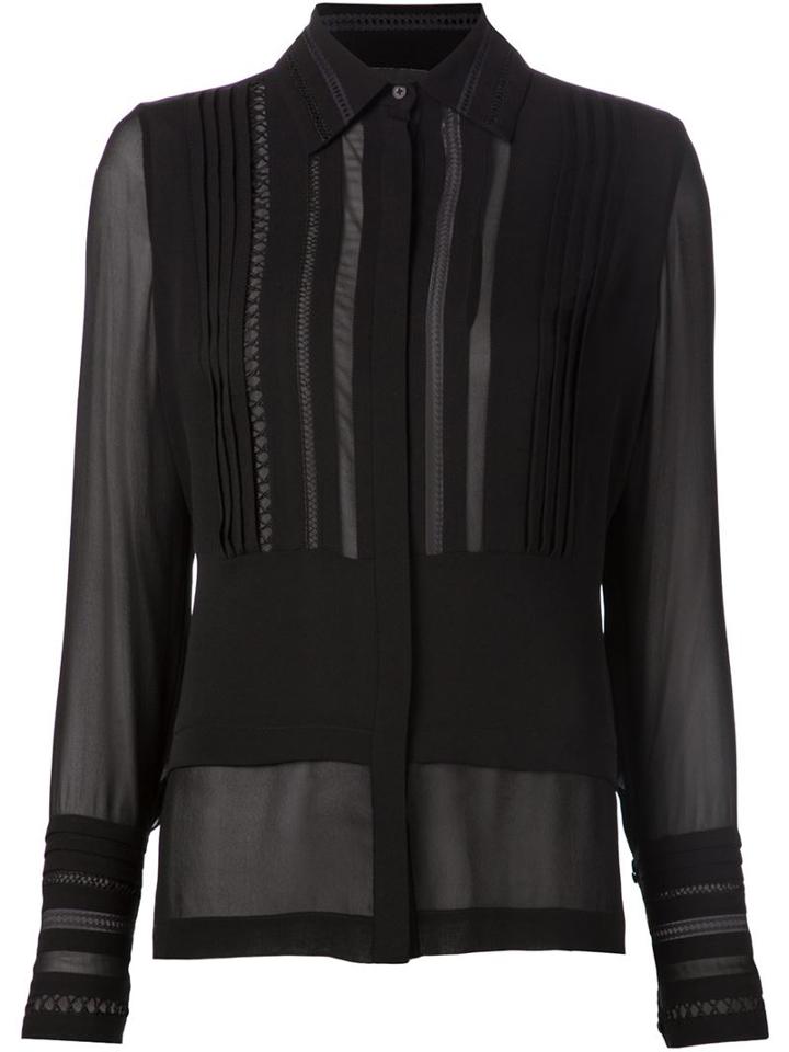 Yigal Azrouel Lace Trim Sheer Blouse, Women's, Size: 8, Black, Silk