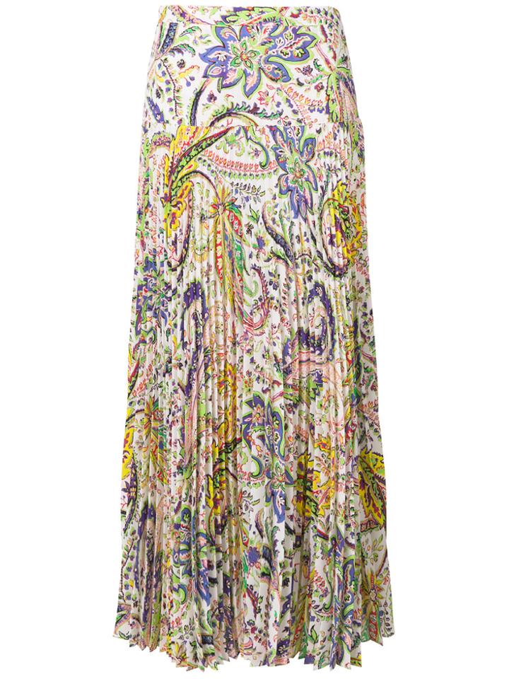 Etro Print Pleated Maxi Skirt - White