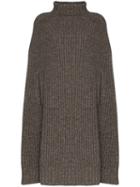 Jil Sander Turtleneck Chunky Knit Poncho - Grey