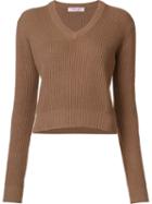 Organic By John Patrick V-neck Cropped Pullover, Women's, Size: Small, Brown, Cotton/cashmere