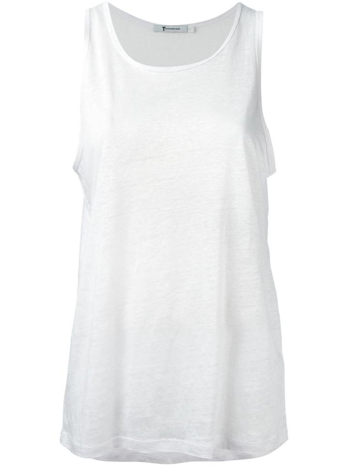 T By Alexander Wang Scoop Neck Tank Top, Women's, Size: S, White, Linen/flax/silk