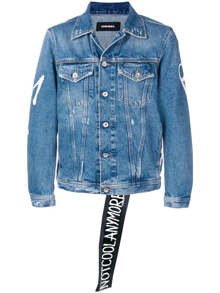 Diesel 'not Cool Anymore' Print Denim Jacket - Blue