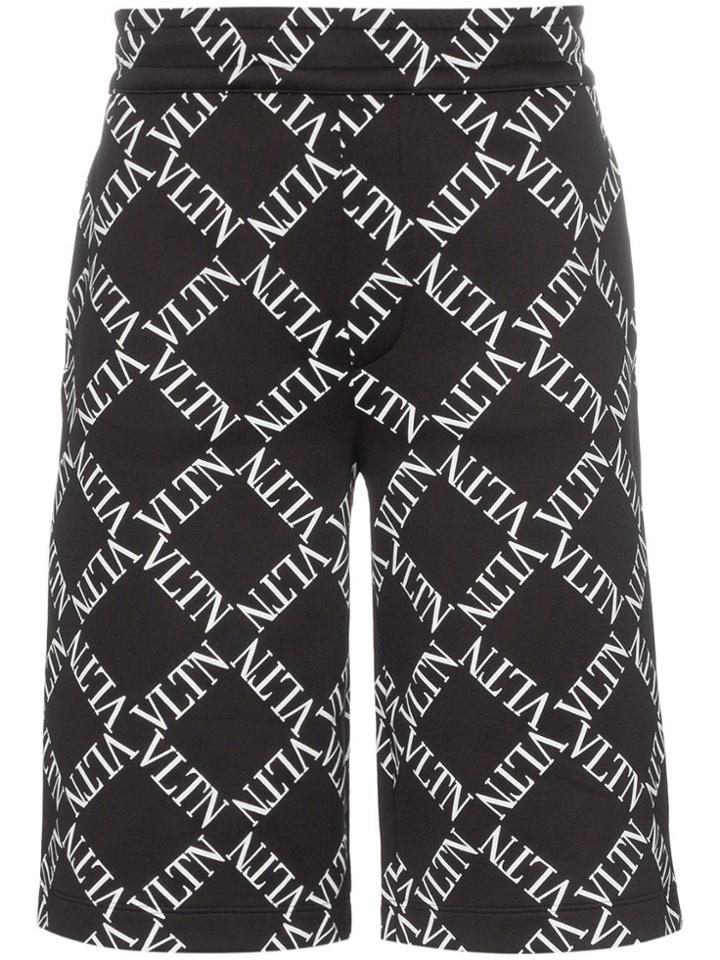 Valentino Logo Check Print Track Shorts - Black
